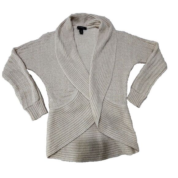 White House Black Market Sweaters - White House Black Market Women's XS Open Cardigan/Sweater Cream/Metallic Thread
